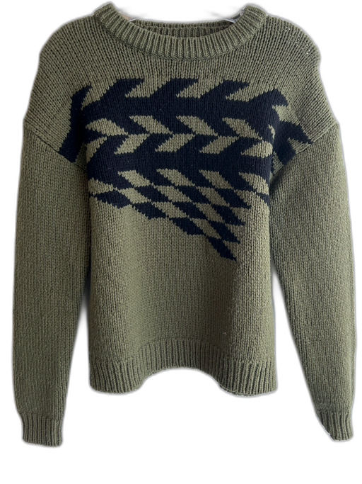 Tibi Size XS Green & Black Wool Crew Neck Ribbed Detail arrows Pull Over Sweater Green & Black / XS
