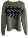 Tibi Size XS Green & Black Wool Crew Neck Ribbed Detail arrows Pull Over Sweater Green & Black / XS