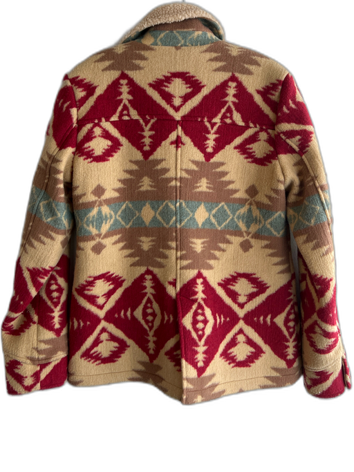 Orvis Size XS Tan, Aqua & Red Polyester Blend Aztec Print Front Buttons Jacket Tan, Aqua & Red / XS