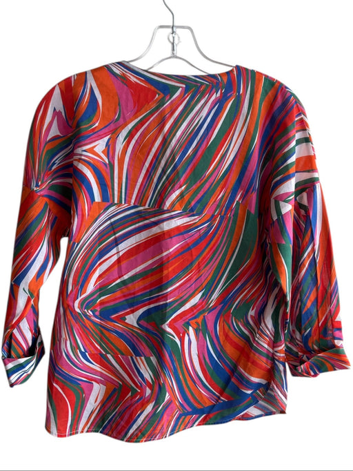 Vilagallo Size 36 Multi 100% Cotton Poplin Abstract V Neck Pop Over Top Multi / 36