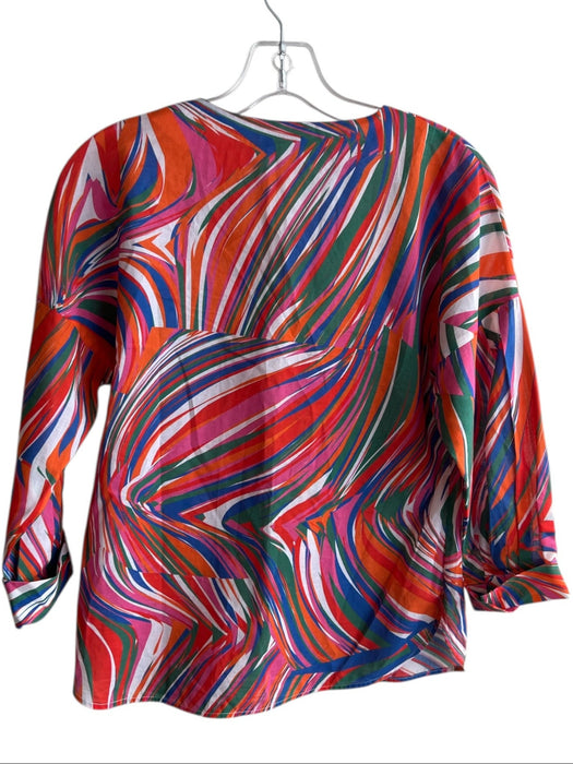 Vilagallo Size 36 Multi 100% Cotton Poplin Abstract V Neck Pop Over Top Multi / 36