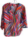 Vilagallo Size 36 Multi 100% Cotton Poplin Abstract V Neck Pop Over Top Multi / 36