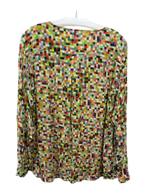 Akris Punto Size 10 Multicolor Viscose V Neck Long Sleeve Pixel Print Top Multicolor / 10