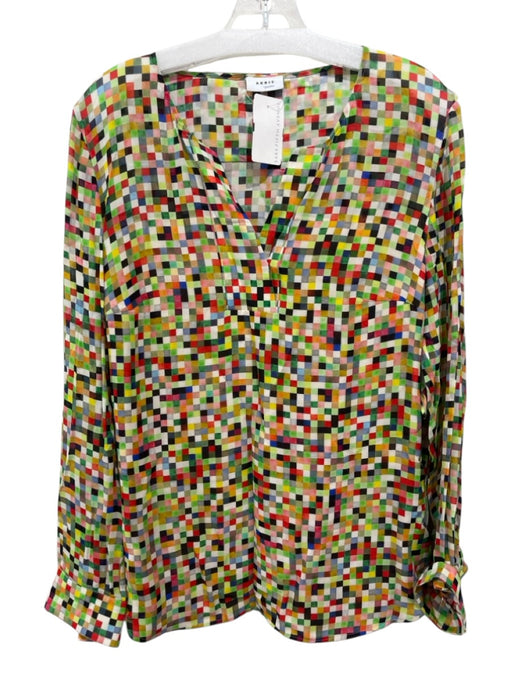 Akris Punto Size 10 Multicolor Viscose V Neck Long Sleeve Pixel Print Top Multicolor / 10