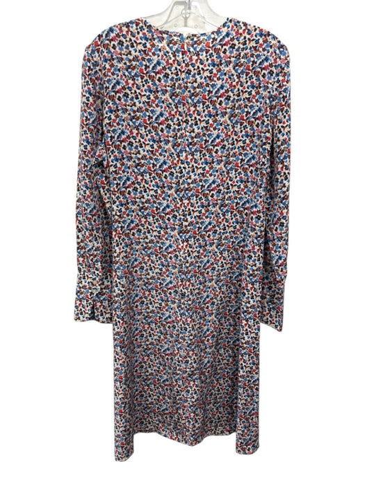 Tory Burch Size 12 White, Red & Blue Silk Zip Back Floral Print Above Knee Dress White, Red & Blue / 12