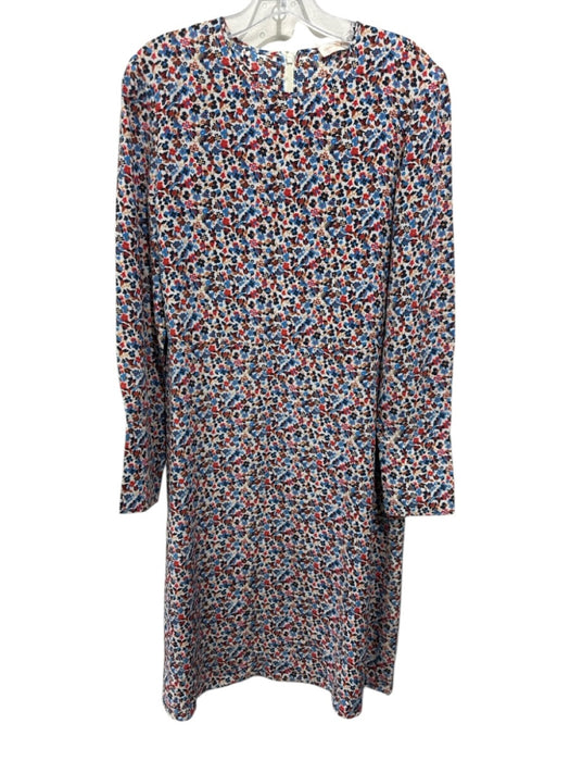 Tory Burch Size 12 White, Red & Blue Silk Zip Back Floral Print Above Knee Dress White, Red & Blue / 12