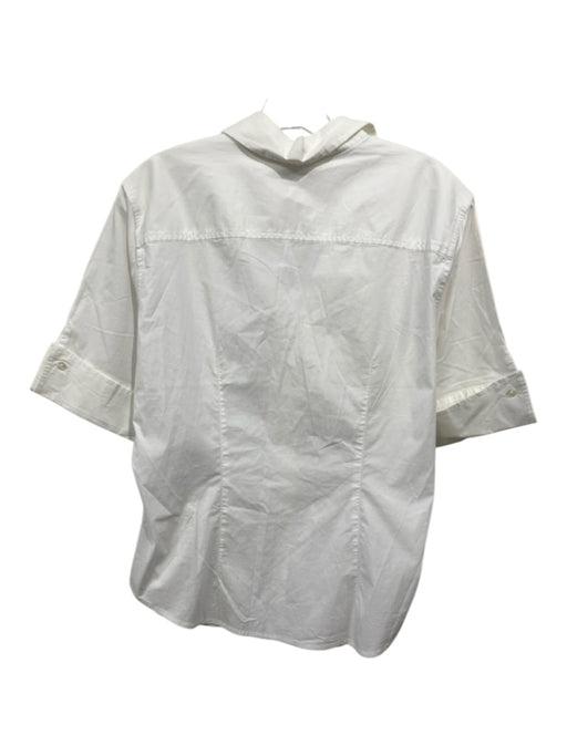 Lafayette 148 Size L White Cotton V Neck Button Front Short Sleeve Collared Top White / L