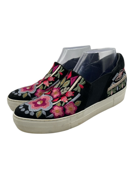 Johnny Was Shoe Size 9 Black & Multi embroidered Floral Platform Slip On Shoes Black & Multi / 9