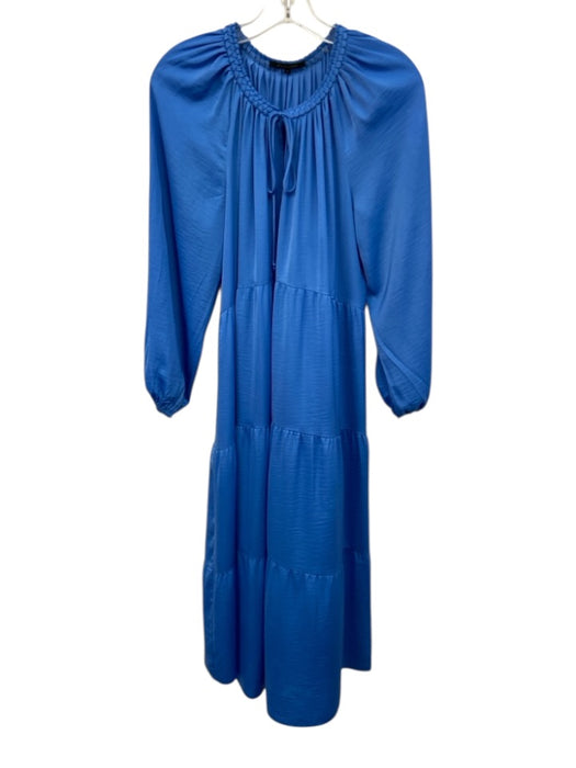 Kobi Halperin Size M Blue Polyester Satin Tie Neck Long Balloon Sleeve Dress Blue / M