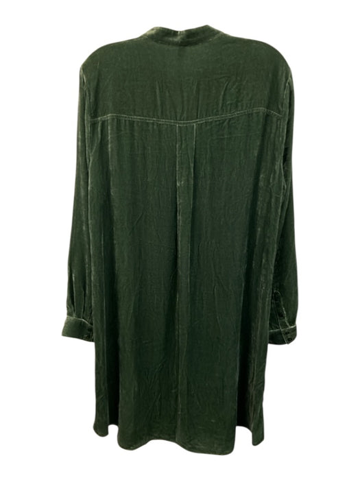 Eileen Fisher Size M Green Rayon & Silk Velvet Button Down stand collar Dress Green / M