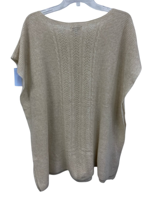 Johnny Was Size M/L Cream Cashmere & Linen Knit Open Sides Tunic Poncho Sweater Cream / M/L