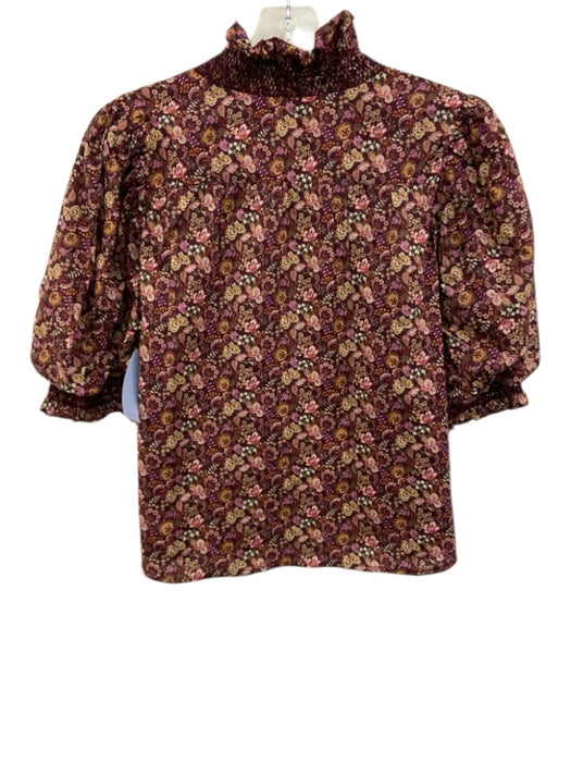 Love The Label Size L Purple Multi Cotton shirred detail Floral Button Front Top Purple Multi / L