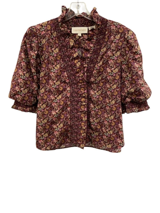 Love The Label Size L Purple Multi Cotton shirred detail Floral Button Front Top Purple Multi / L