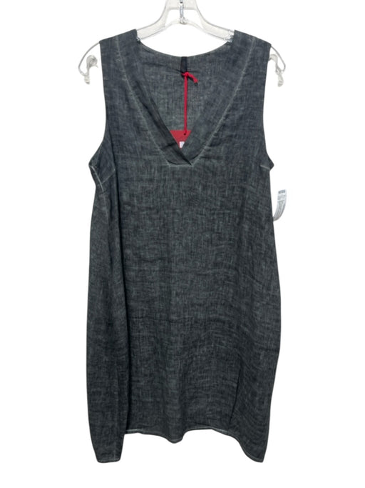 Inizio Size L Grey Linen V Neck Sleeveless Mini Dress Grey / L