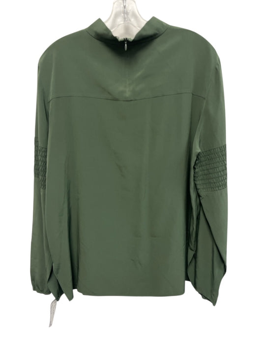 Tibi Size Est M Green Silk Long Sleeve Shirred Mock Neck Top Green / Est M