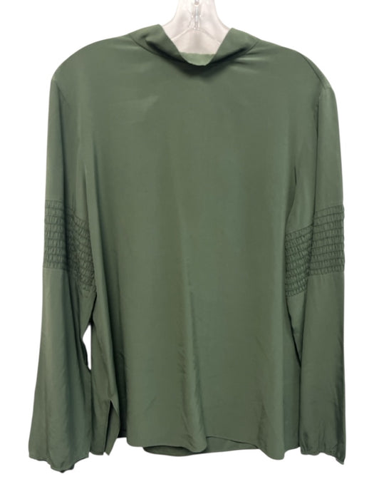 Tibi Size Est M Green Silk Long Sleeve Shirred Mock Neck Top Green / Est M
