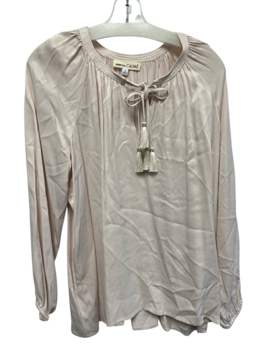 Johnny Was Calme Size Medium Pale Pink Viscose Long Sleeve Shimmer Tassel Top Pale Pink / Medium