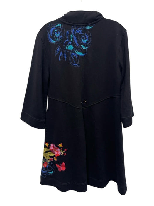 JW Los Angeles Size Medium Black & Multi Cotton 3/4 Sleeve Button Front Jacket Black & Multi / Medium
