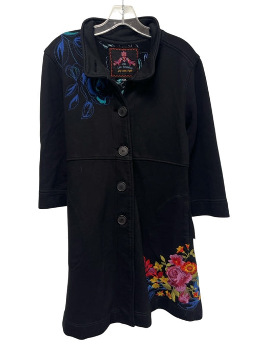 JW Los Angeles Size Medium Black & Multi Cotton 3/4 Sleeve Button Front Jacket Black & Multi / Medium