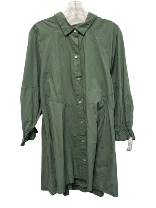 Free People Size Medium Dusty Green Cotton Long Sleeve Ruffles Western Dress Dusty Green / Medium