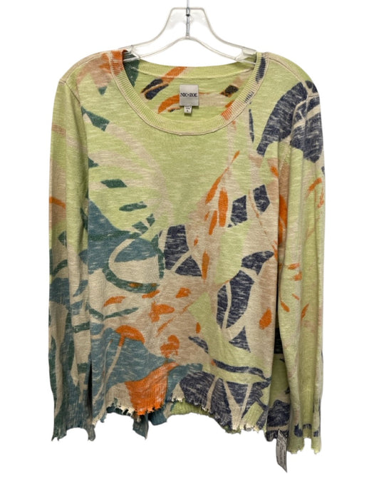 Nic + Zoe Size Large Orange, Green, Blue Cotton Blend Long Sleeve Sweater Orange, Green, Blue / Large