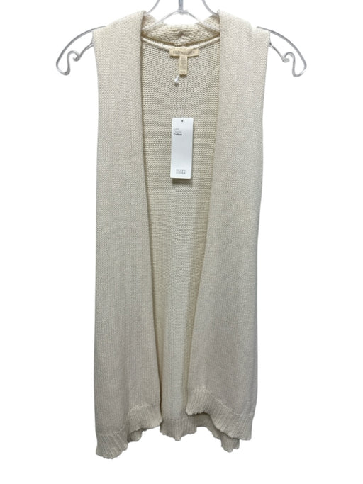 Eileen Fisher Size M Cream Cotton Blend Knit Open Front Sleeveless Cardigan Cream / M