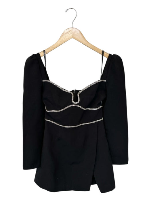 Self-Portrait Size 4 Black & Silver Polyester Long Sleeve Rhinestone Dress Black & Silver / 4