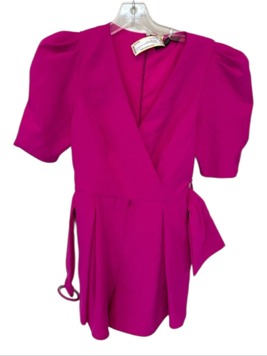 Black Halo Size 2 Magenta Polyamid Short Sleeve V Neck Belted Romper Magenta / 2