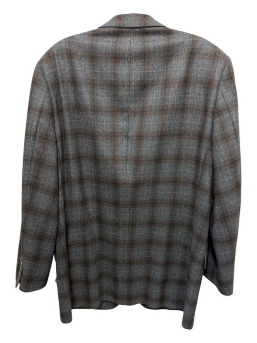 Hickey Freeman Brown & Blue Cashmere Blend Plaid 2 Button Men's Blazer 42L