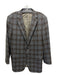 Hickey Freeman Brown & Blue Cashmere Blend Plaid 2 Button Men's Blazer 42L