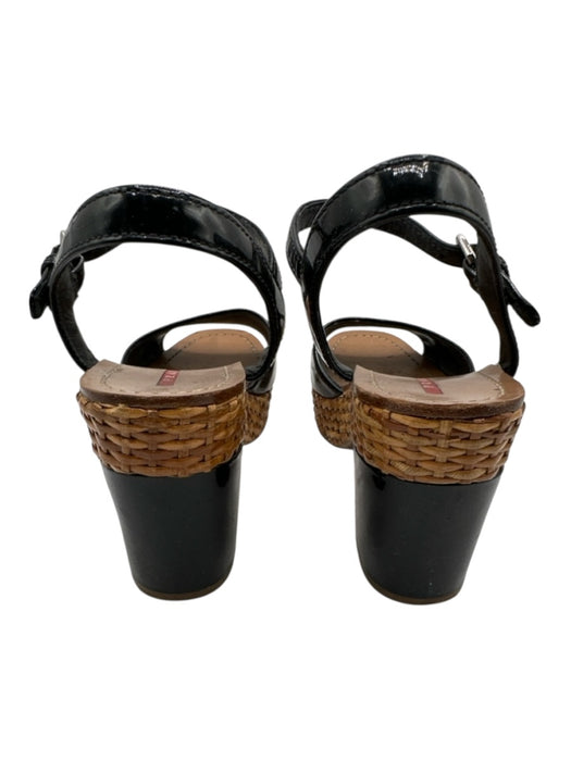 Prada Shoe Size 37.5 Black Patent Leather Wicker Platform Sandal Pumps Black / 37.5