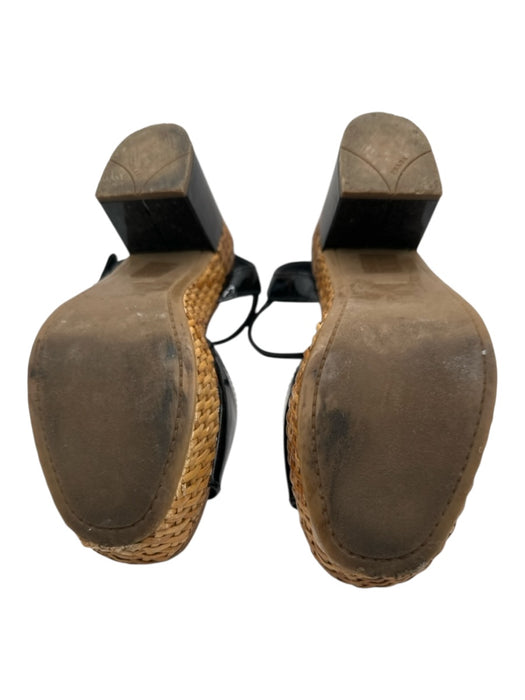 Prada Shoe Size 37.5 Black Patent Leather Wicker Platform Sandal Pumps Black / 37.5