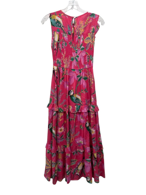 Banjanan Size XS Pink & Multi Cotton Keyhole Back Sleeveless Ruffles Dress Pink & Multi / XS