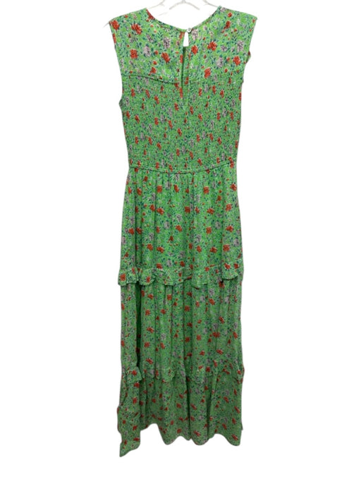 Banjanan Size XS Green & Red Cotton floral print Smocked Bodice Sleeveless Dress Green & Red / XS