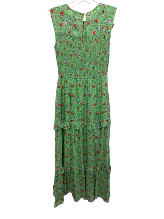 Banjanan Size XS Green & Red Cotton floral print Smocked Bodice Sleeveless Dress Green & Red / XS
