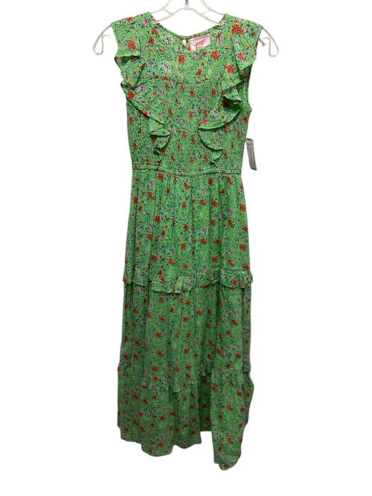 Banjanan Size XS Green & Red Cotton floral print Smocked Bodice Sleeveless Dress Green & Red / XS