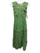 Banjanan Size XS Green & Red Cotton floral print Smocked Bodice Sleeveless Dress Green & Red / XS