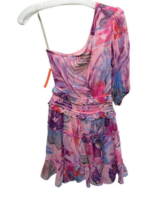 Rococo Sand Size XXS Pink & Purple Viscose Mini Botanical Cold Shoulder Dress Pink & Purple / XXS