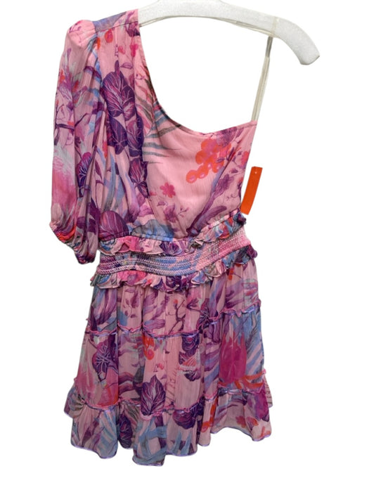 Rococo Sand Size XXS Pink & Purple Viscose Mini Botanical Cold Shoulder Dress Pink & Purple / XXS