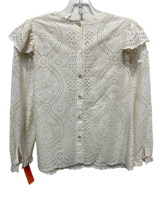Love Shack Fancy Size XS White Cotton Eyelets Button Back Long Sleeve Top White / XS