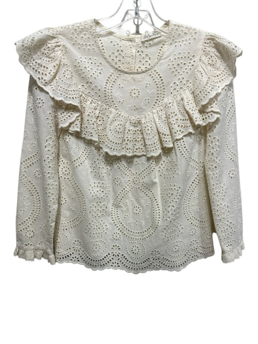 Love Shack Fancy Size XS White Cotton Eyelets Button Back Long Sleeve Top White / XS
