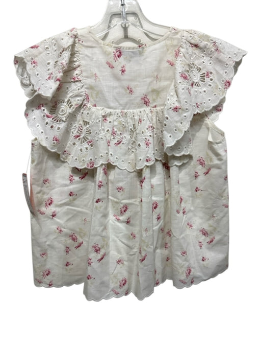 Sea New York Size 0 White & Pink Cotton Round Neck Sleeveless Floral Eyelet Top White & Pink / 0