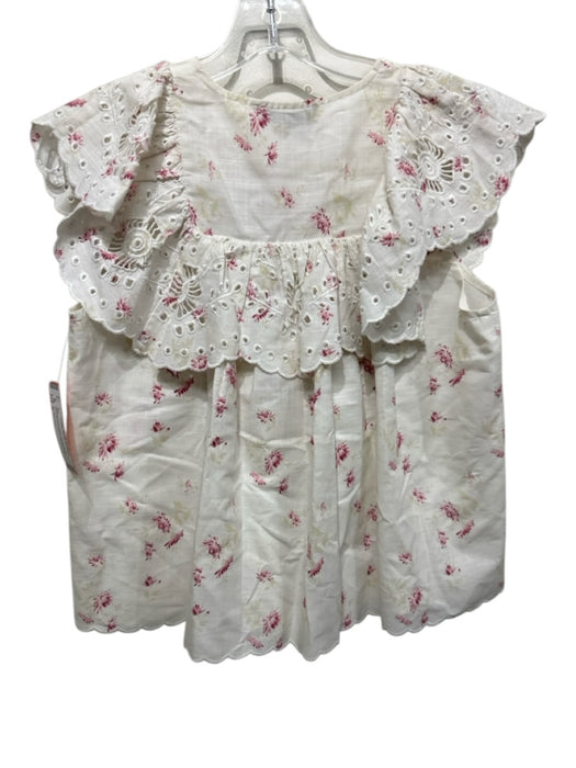 Sea New York Size 0 White & Pink Cotton Round Neck Sleeveless Floral Eyelet Top White & Pink / 0