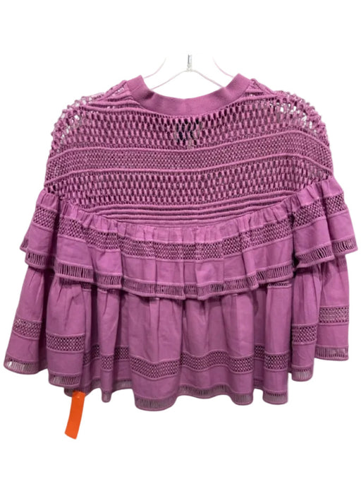 Sea New York Size 0 Purple Cotton Open Knit Tiered Long Sleeve Top Purple / 0