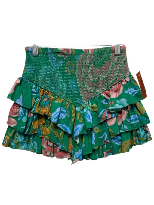 Love The Label Size S Green Cotton Smocked Waist Band Tiered Skirt Mini Skirt Green / S