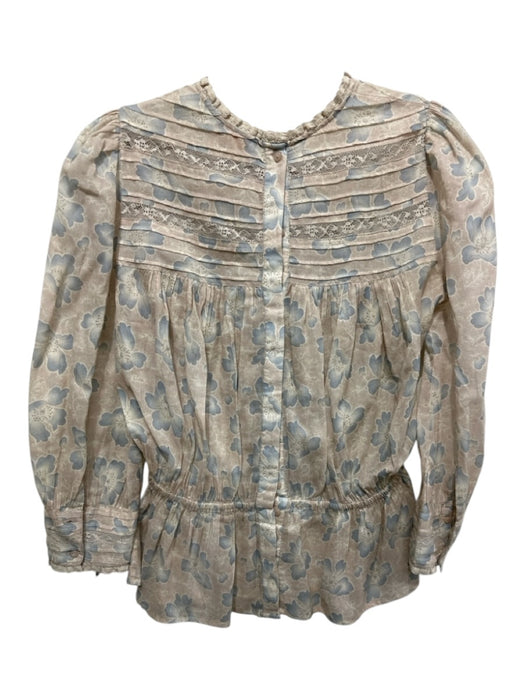 By TiMo Size XS Beige Cotton Button Back Floral Print Long Sleeve Pintuck Top Beige / XS