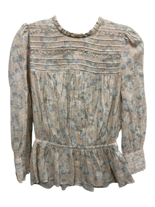 By TiMo Size XS Beige Cotton Button Back Floral Print Long Sleeve Pintuck Top Beige / XS