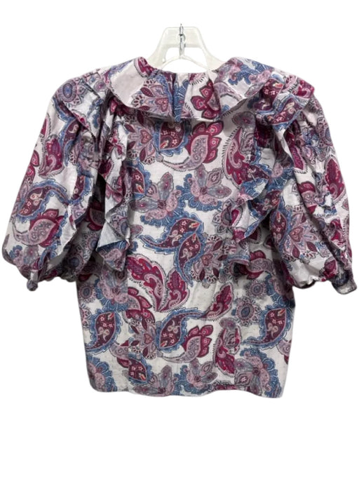 Magali Pascal Size XS White, Blue & Red Cotton Blend ruffles lace up Top White, Blue & Red / XS