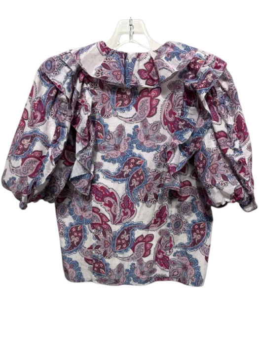 Magali Pascal Size XS White, Blue & Red Cotton Blend ruffles lace up Top White, Blue & Red / XS