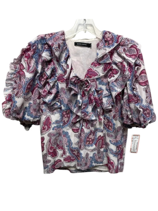 Magali Pascal Size XS White, Blue & Red Cotton Blend ruffles lace up Top White, Blue & Red / XS